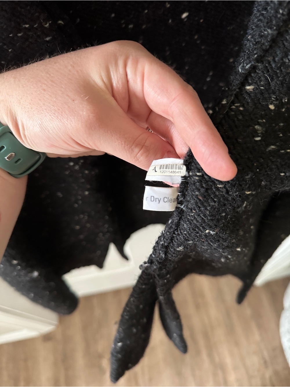 Vintage Foxglove 100% Wool Black Speckled Knit Toggle Cardigan Sweater Large - Picture 6 of 9